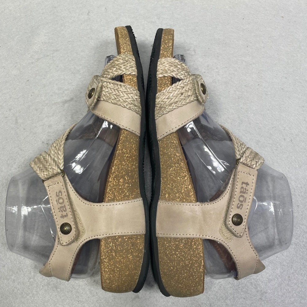 Taos Braided Leather Strappy Sandals Womens 8-8.5 Beige Comfort Cork Spain - Picture 5 of 11